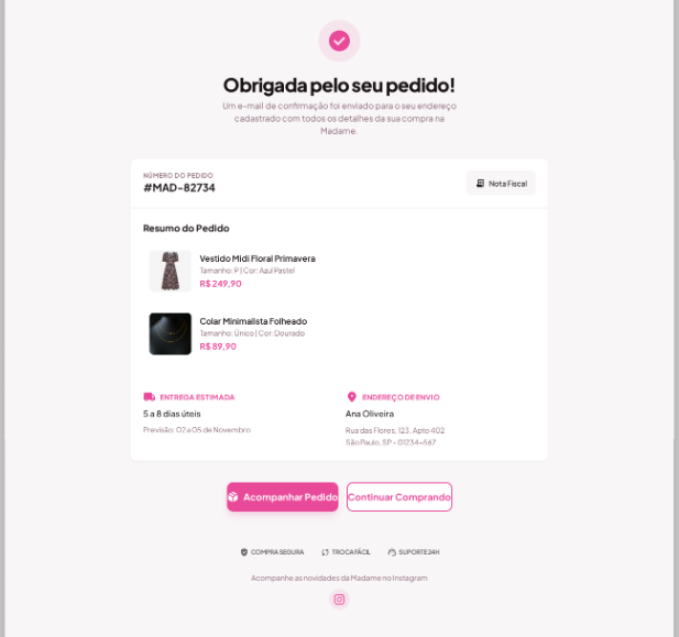 Confirmação de pedido